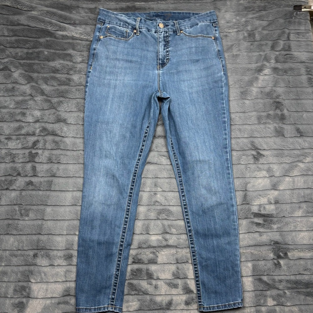 Seven7 Tummyless High Rise Skinny Jeans Medium Wash Blue Denim Womens 16